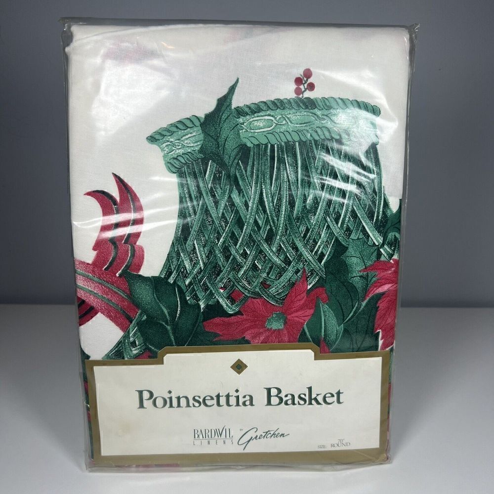 Bardwil Linens Poinsettia Basket Christmas Holiday 70" Round NEW Vintage 1989